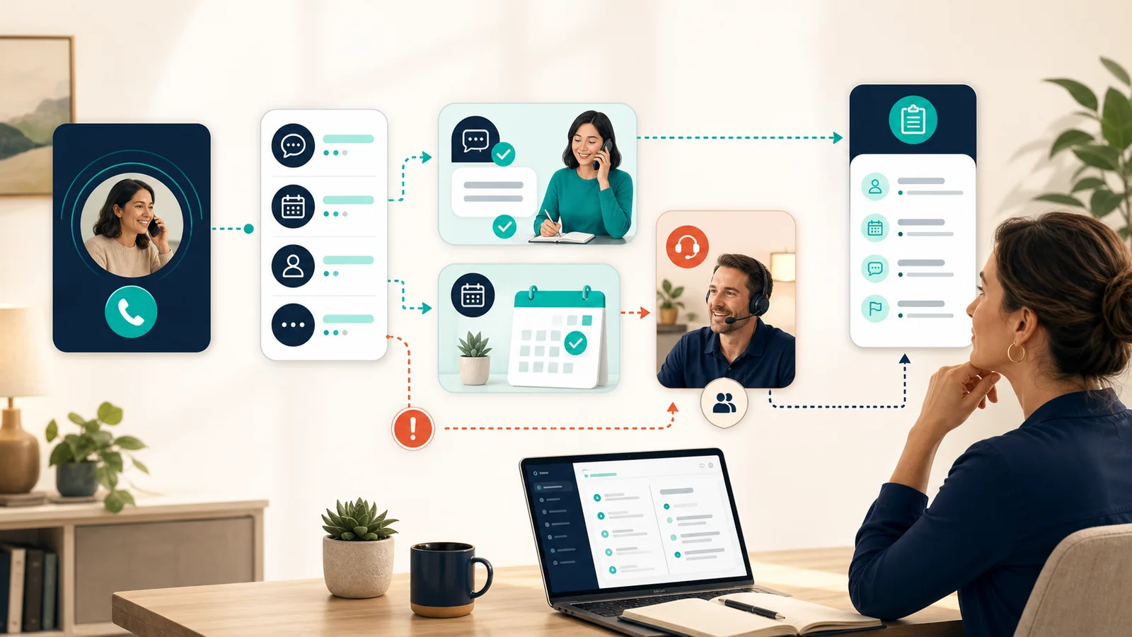 AI receptionist workflow routing routine calls and escalating exceptions to a human team member